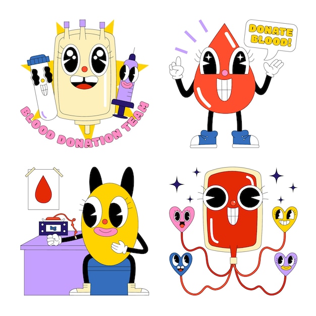 Free vector acid blood donation stickers collection