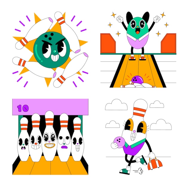 Free vector acid bowling stickers collection