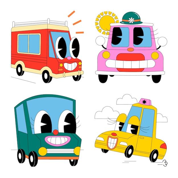 Free vector acid cars stickers collection