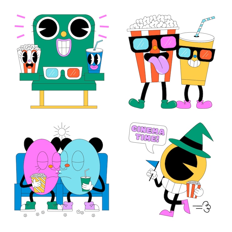 무료 Vector 애시드 시네마 스티커 컬렉션