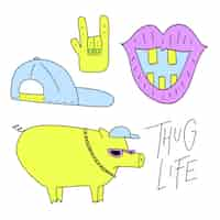 Free vector acid colors hand-drawn funny sticker collection