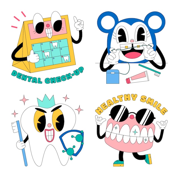 Free vector acid dental care stickers collection