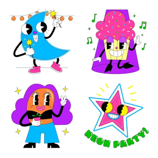 Free vector acid disco sticker set