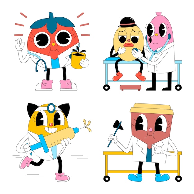 Free vector acid doctor and medicine stickers collection