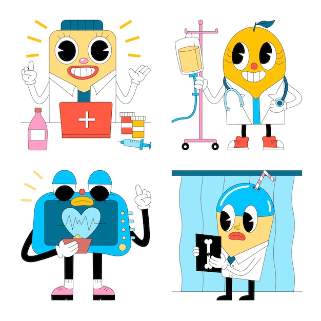 Free vector acid doctor and medicine stickers collection