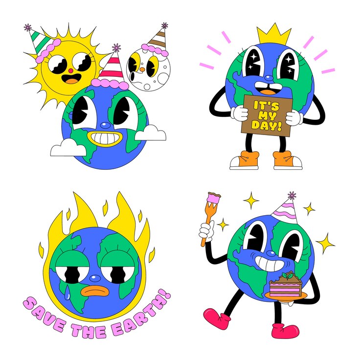 Free Vector acid earth day stickers collection