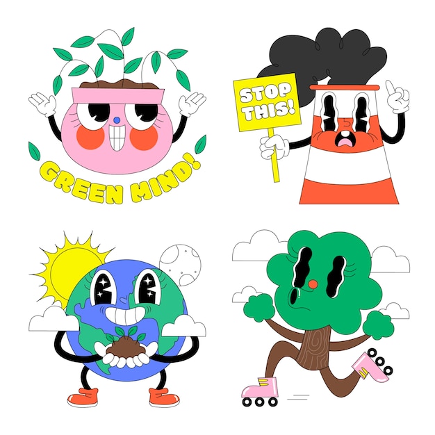 Free vector acid ecology stickers set