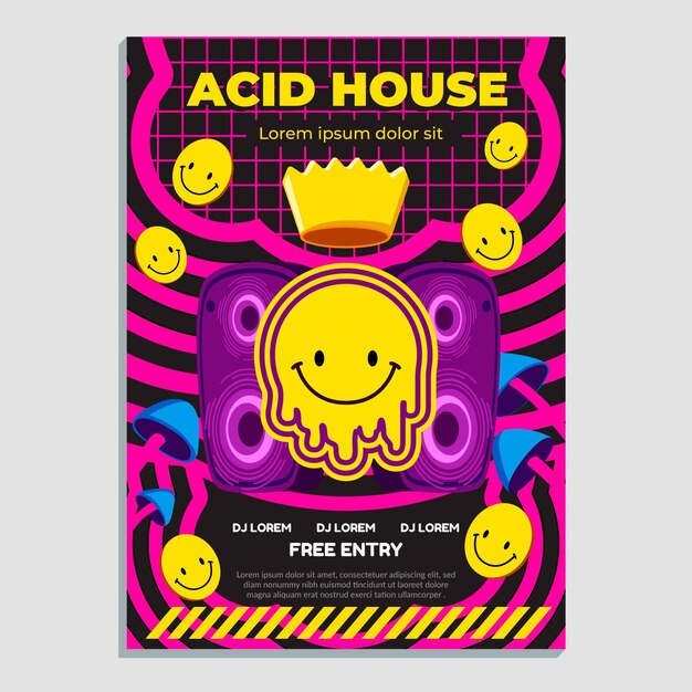 Acid emoji poster flat design template