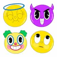 Vettore gratuito set di adesivi emoji acidi