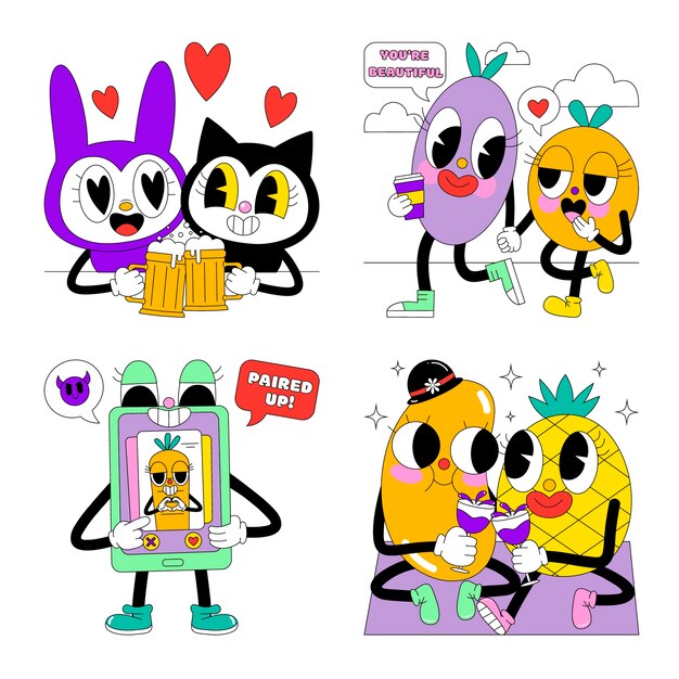 Free Vector acid flirt stickers collection