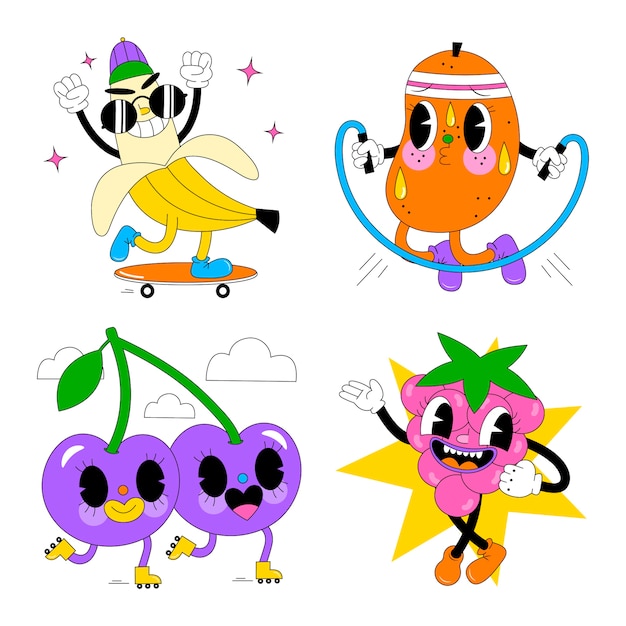 Free vector acid fruit stickers collection