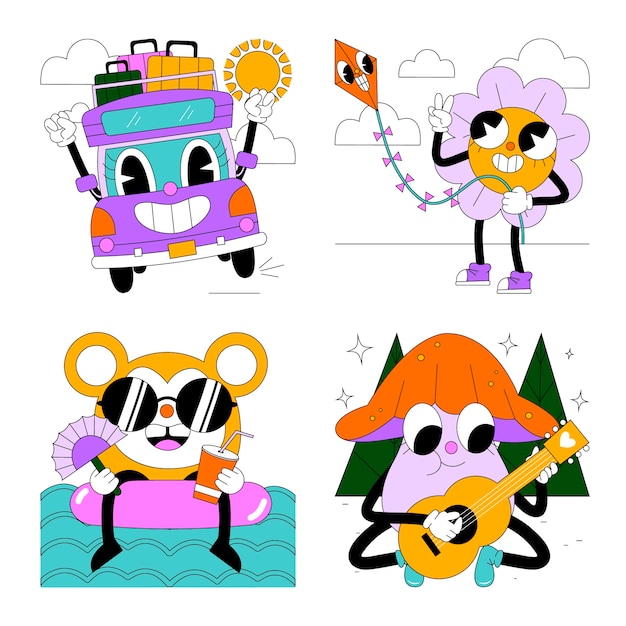 Free Vector acid holidays stickers collection