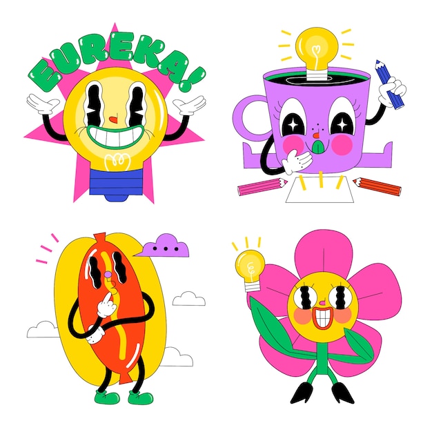 Free vector acid idea stickers collection