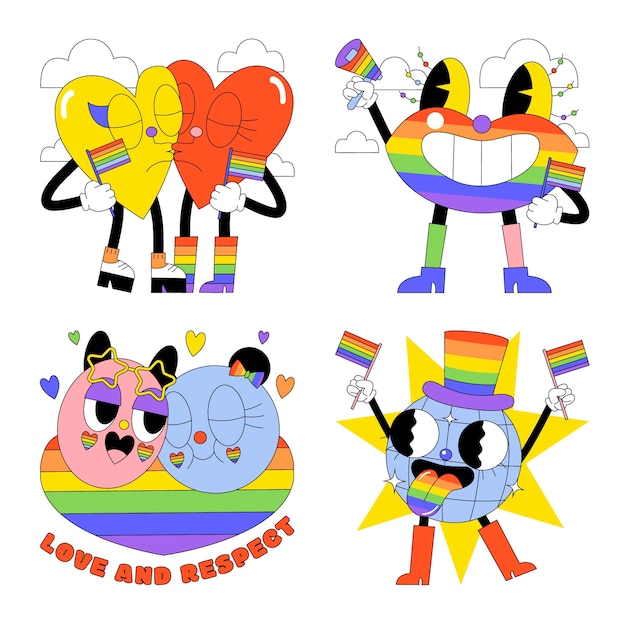 Free vector acid lgbti pride stickers collection