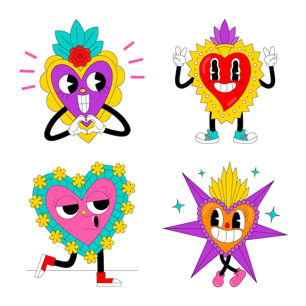 Free vector acid mexican hearts stickers