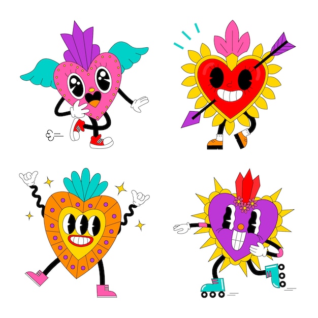 Free vector acid mexican hearts stickers