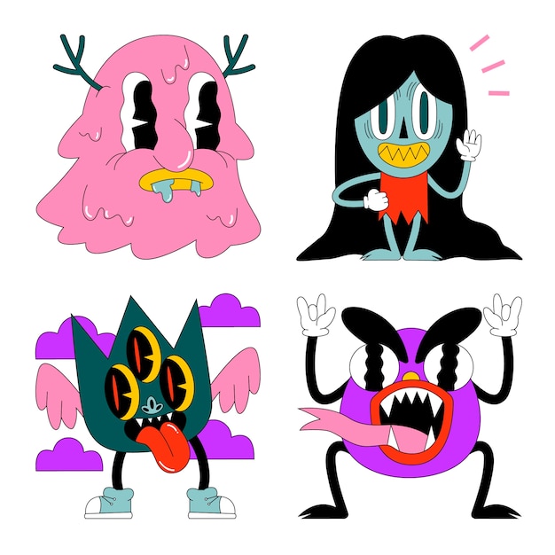 Free vector acid monster sticker set