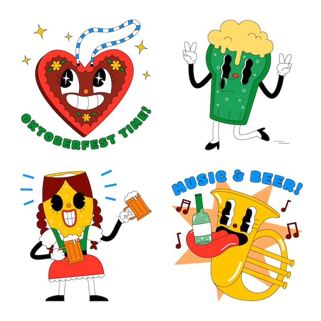 Free vector acid oktoberfest stickers collection