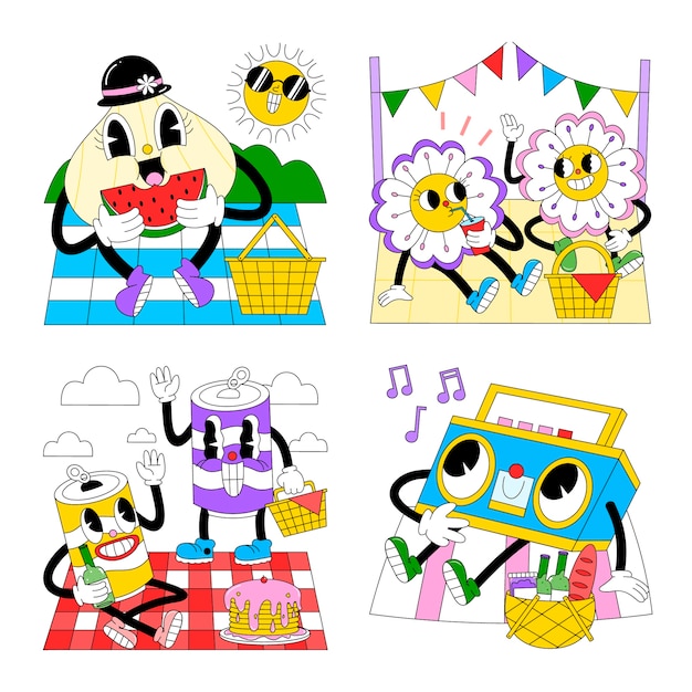 Free Vector acid picnic stickers