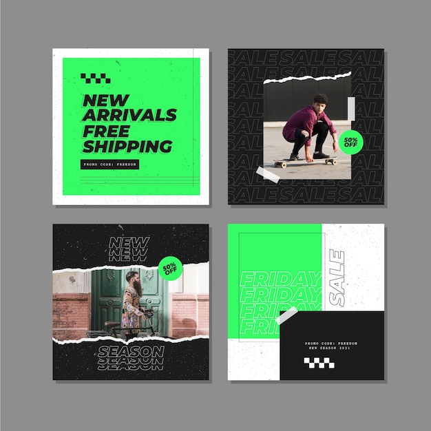 Free vector acid sale instagram post collection