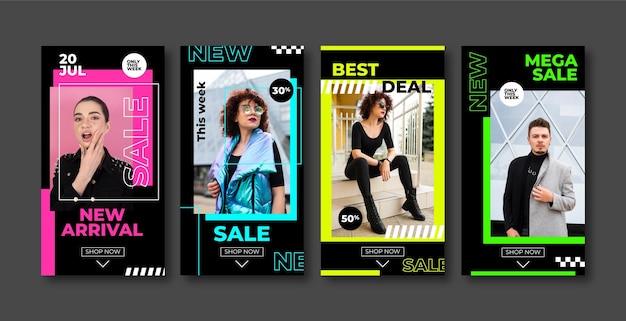 Vettore gratuito set di storie acide di vendita su instagram