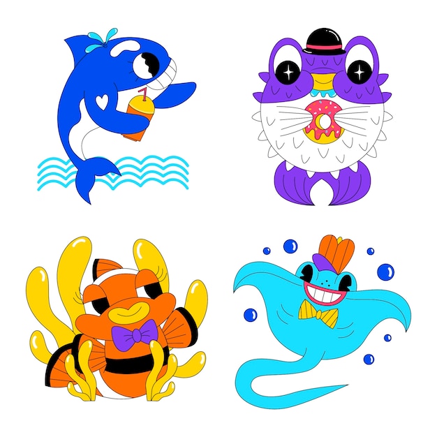 Free vector acid sea life stickers