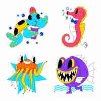 Free vector acid sea life stickers