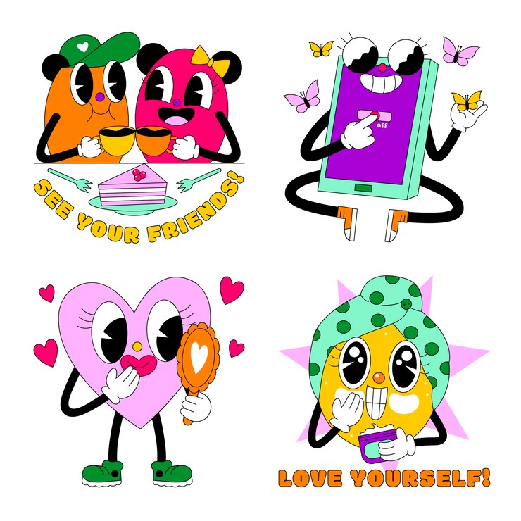 무료 Vector 산성 셀프 케어 스티커 컬렉션