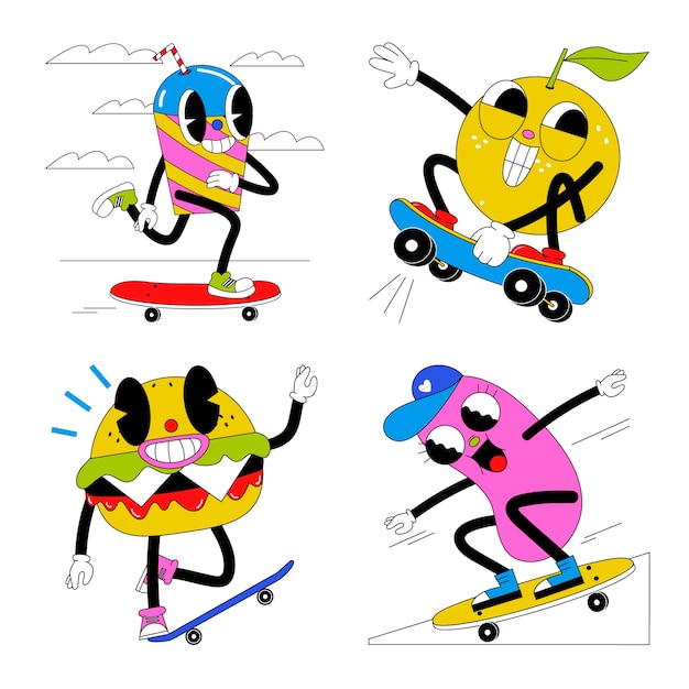 Free vector acid skateboarding stickers collection