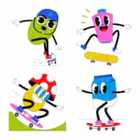 Free vector acid skateboarding stickers collection