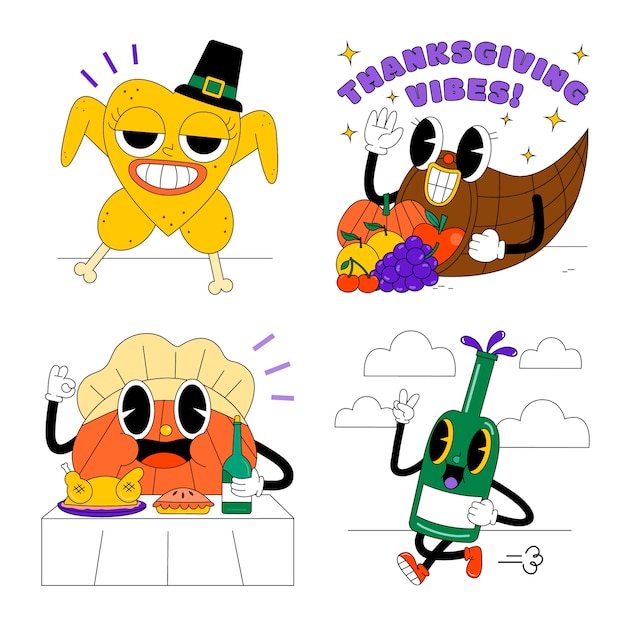 Free vector acid thanksgiving sticker set