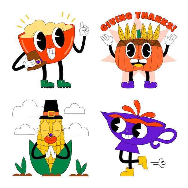 Free vector acid thanksgiving sticker set