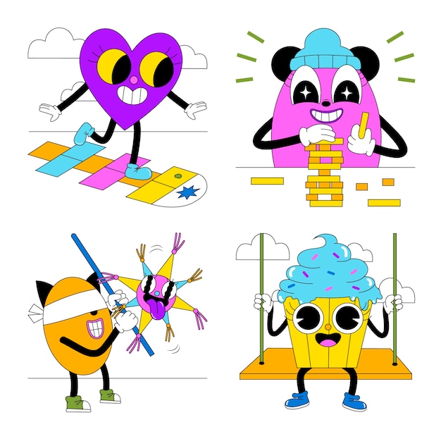 Free vector acid traditional children's games stickers