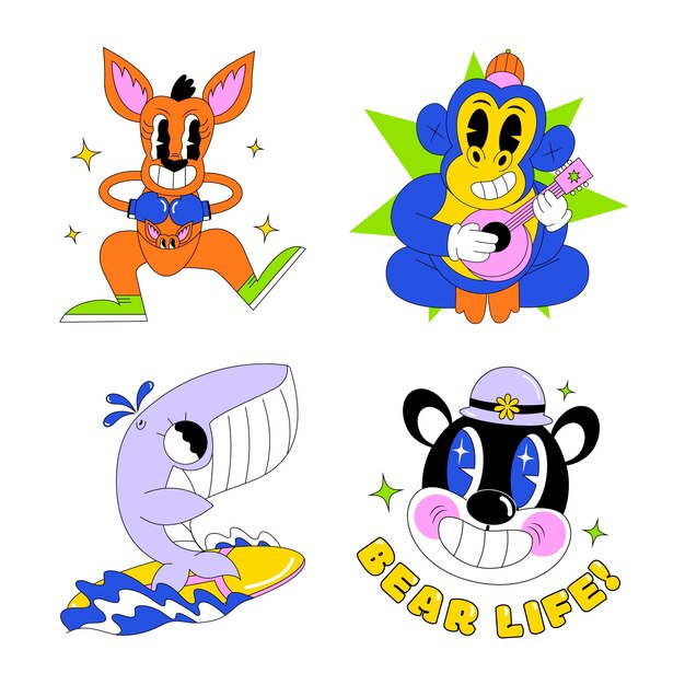 Acid wild animals stickers collection