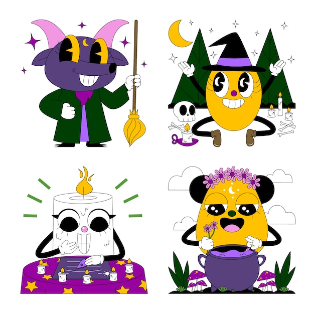 Free vector acid witchcraft stickers collection