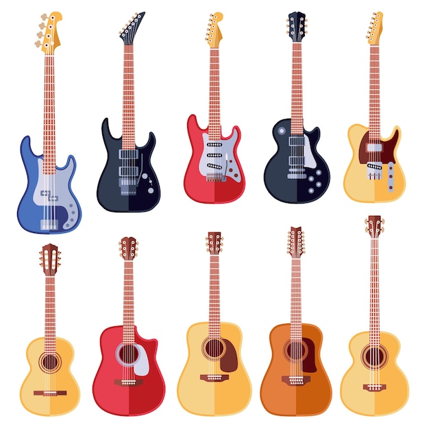 Acoustic And Electric Guitars Set