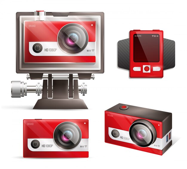 Vettore gratuito set di action cam