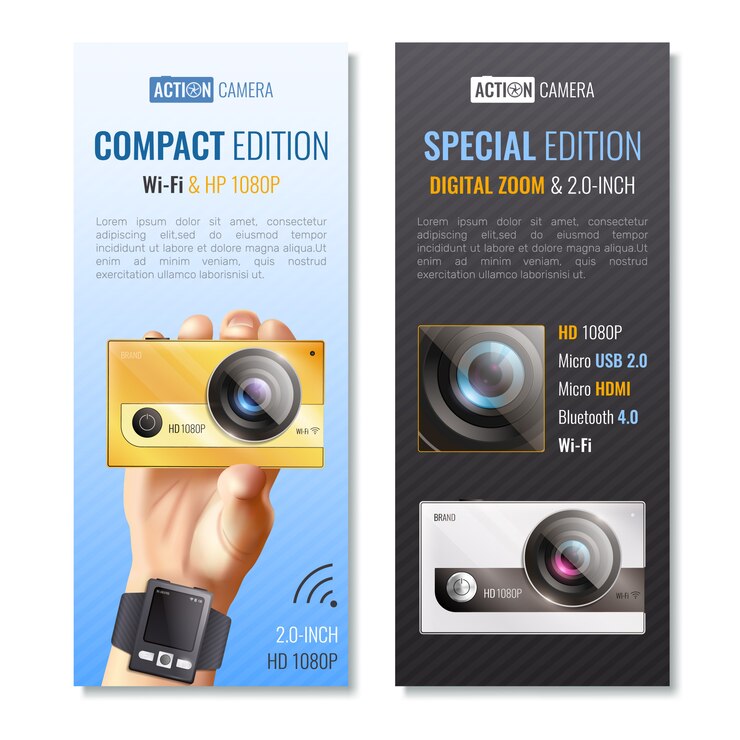 Free Vector action camera vertical banners set