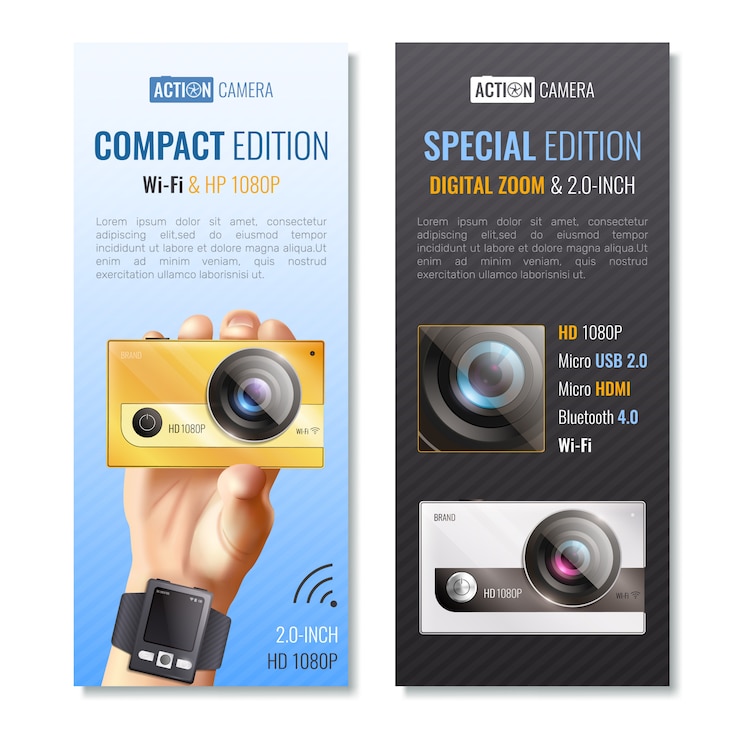 Free Vector action camera vertical banners set