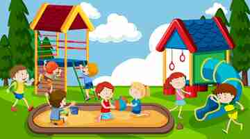 Free vector active boys and girls playing sport and fun activities outside