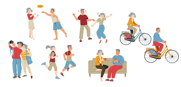 Free vector active elderly characters hobby lifestyle dance