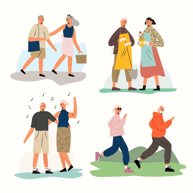 Free vector active elderly people collection