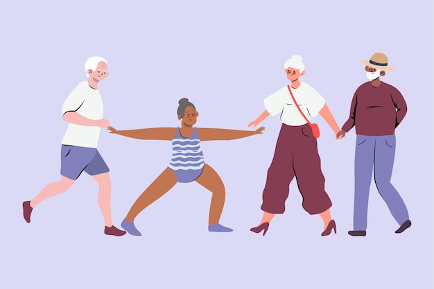 Free vector active elderly people set