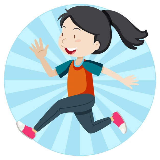 Active girl simple cartoon character