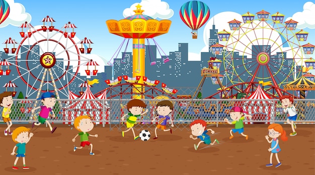 Free vector active kids playing in outdoor scene