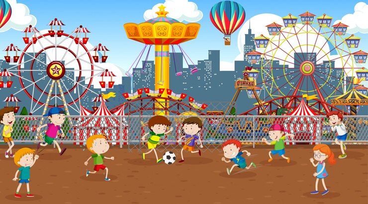 Free Vector active kids playing in outdoor scene