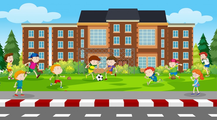 Free Vector active kids playing in outdoor scene