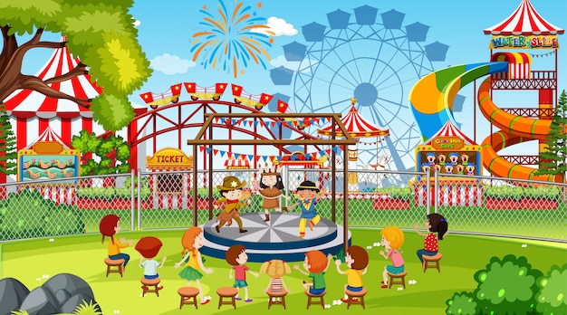 Free vector active kids playing in outdoor scene