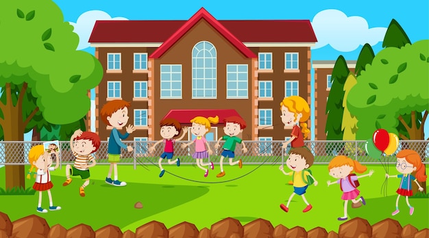 Free vector active kids playing in outdoor scene