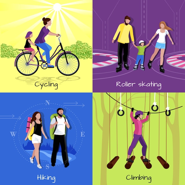 Free vector active leisure concept with different recreations and activities